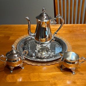 Silver Plated Coffee Set with Tray and Sugar and Creamer Set